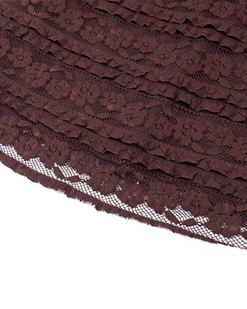Square Neck Bell Sleeve Lace Mini Dress