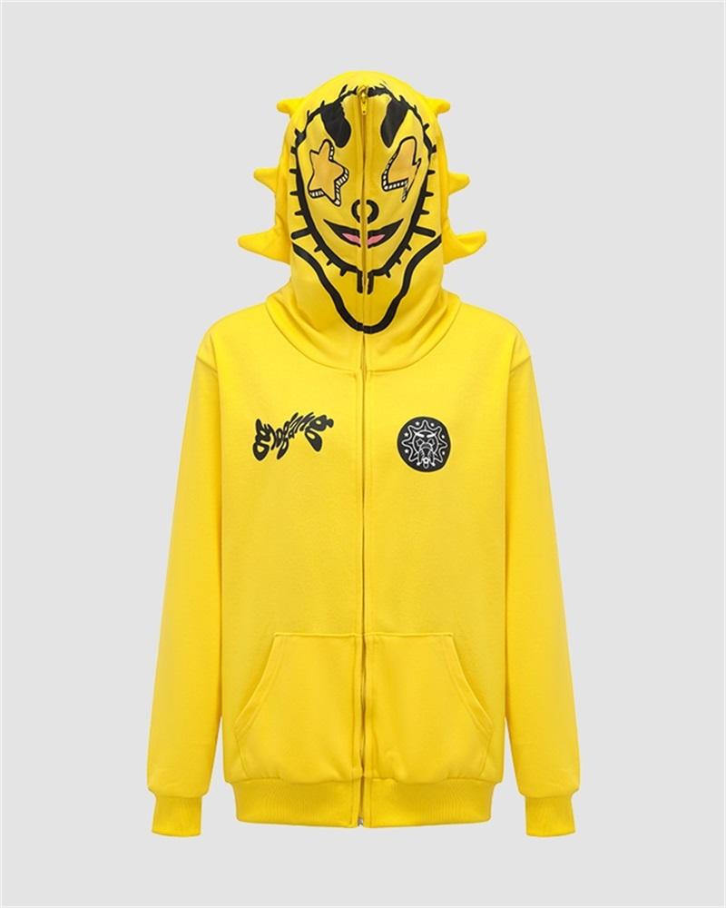 Funny Hood Face Print Zip Hoodie
