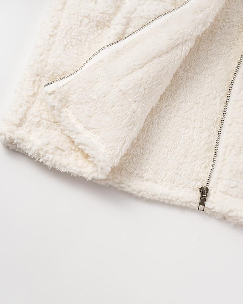 Stand Collar Faux Fur Jacket