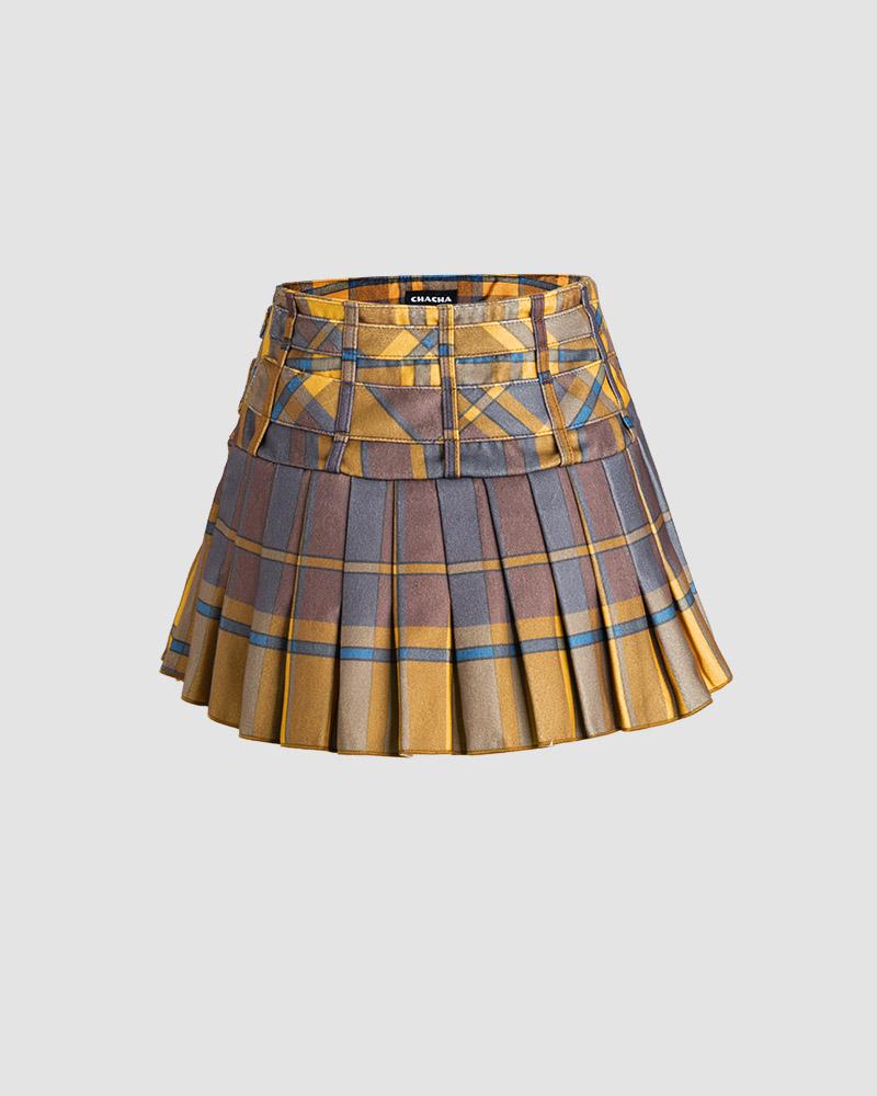 Mocha Academia Plaid Mini Skirt