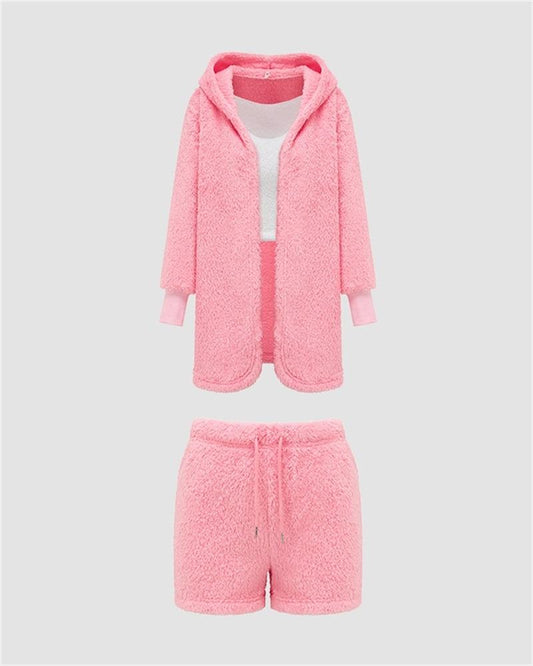 Coral Fleece Lounge Three Piece Coord Set