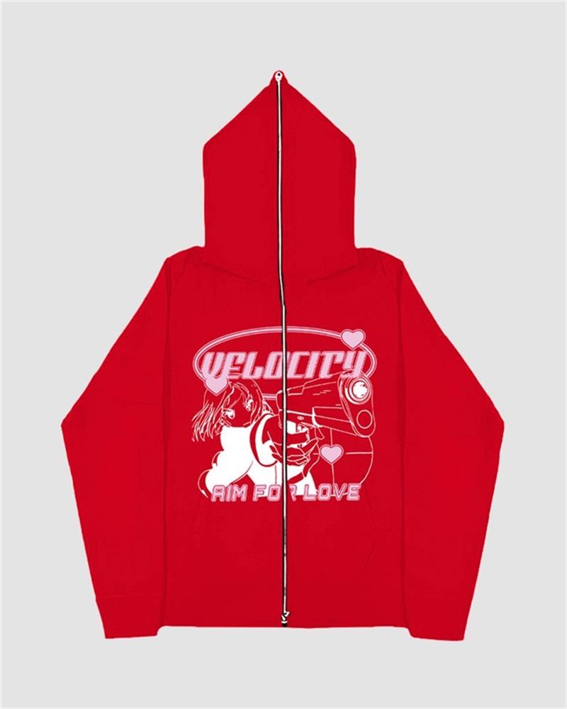 Harajuku Print Zip Up Hoodie