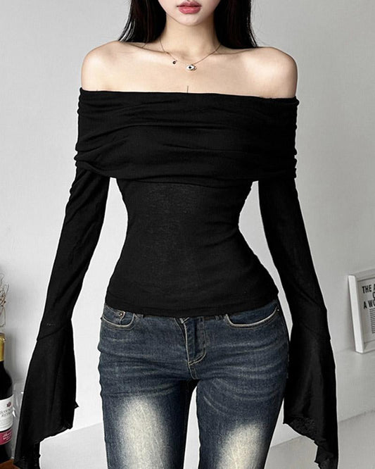 Off Shoulder Bell Sleeve T-Shirt