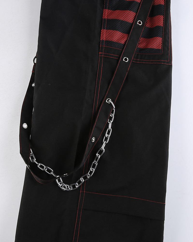 Chain Embellished Strap Cargo Pants