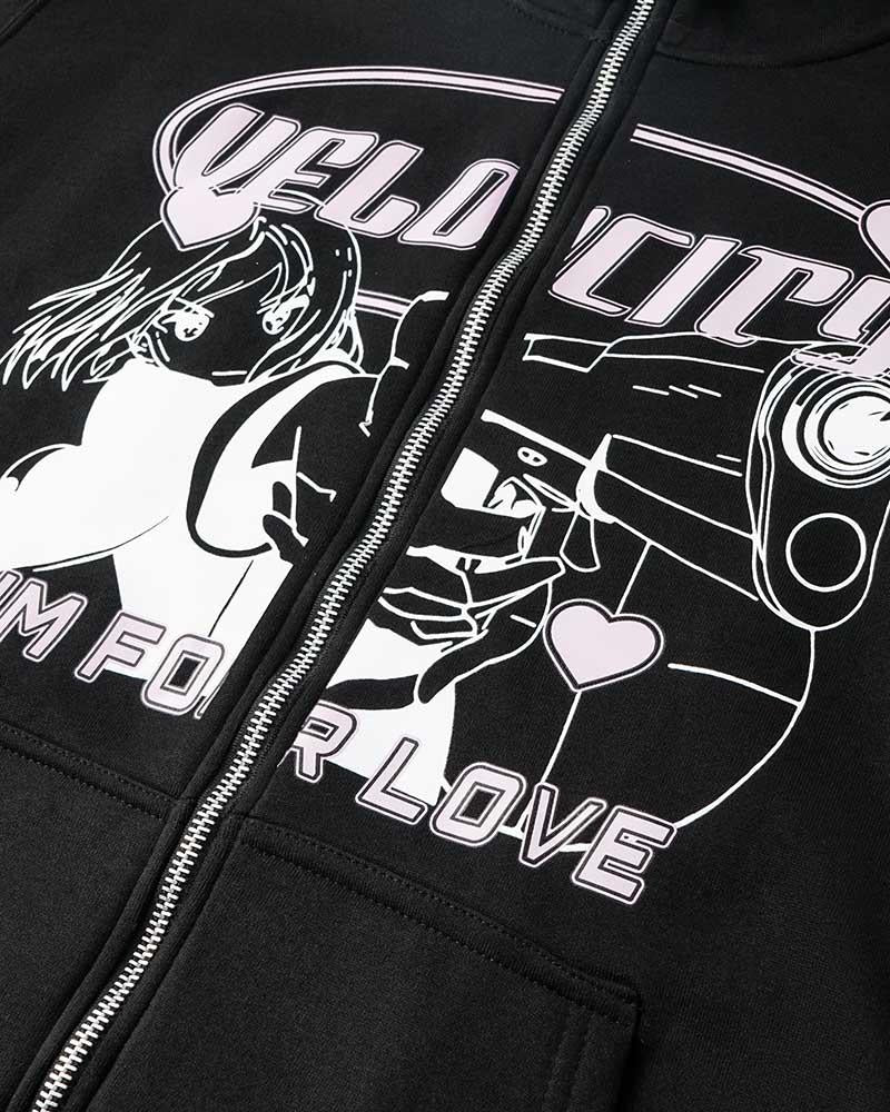 Harajuku Print Zip Up Hoodie