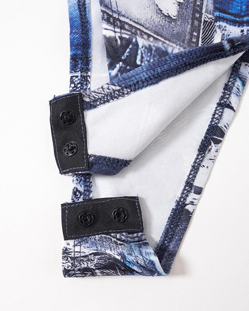 Faux Denim Patch Drawstring Coord Set