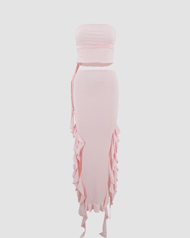 Pinky Ruffled Skirt Coord Set