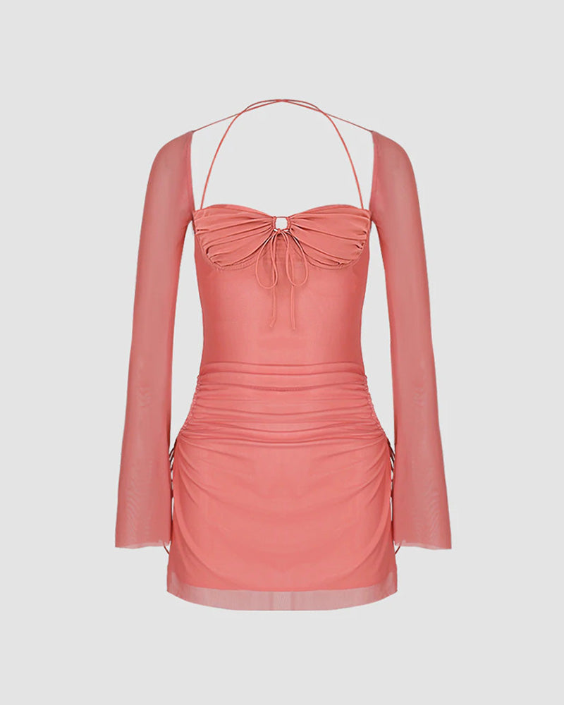 Pearly Blush Halter Bodycon Dress