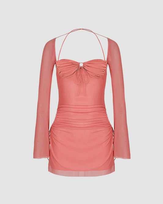 Pearly Blush Halter Bodycon Dress