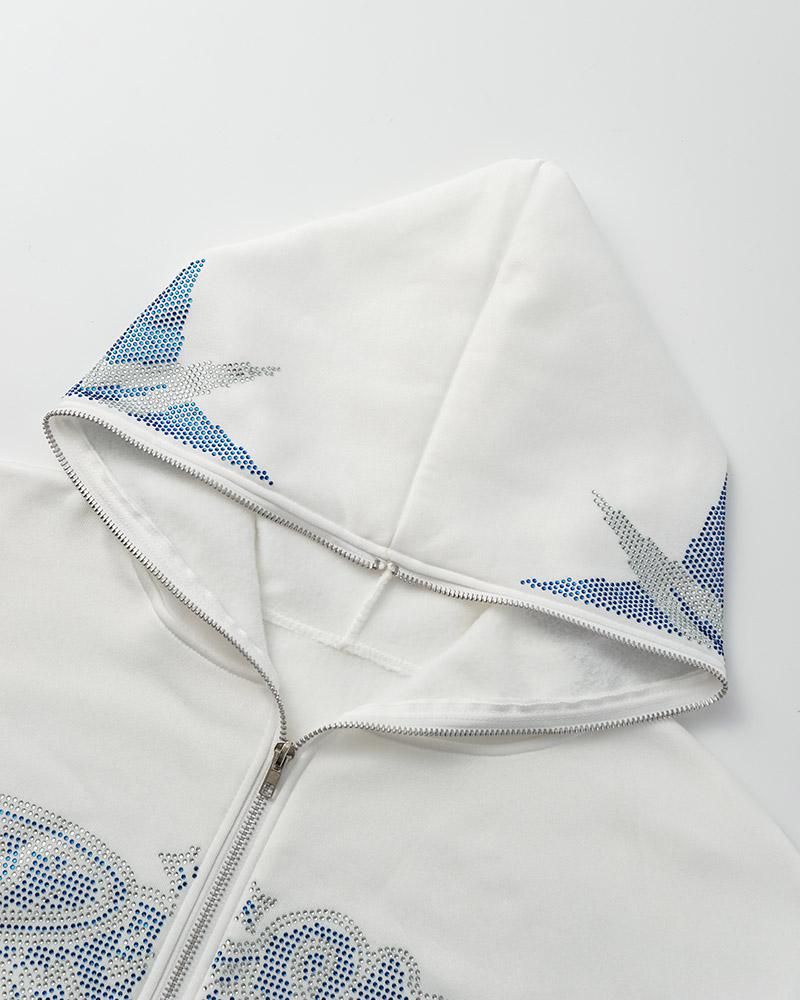 Love Star Rhinestone Zip Hoodie