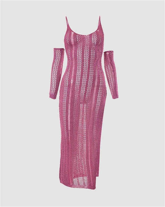 Slit Hem Knitted Maxi Dress With Sleeves