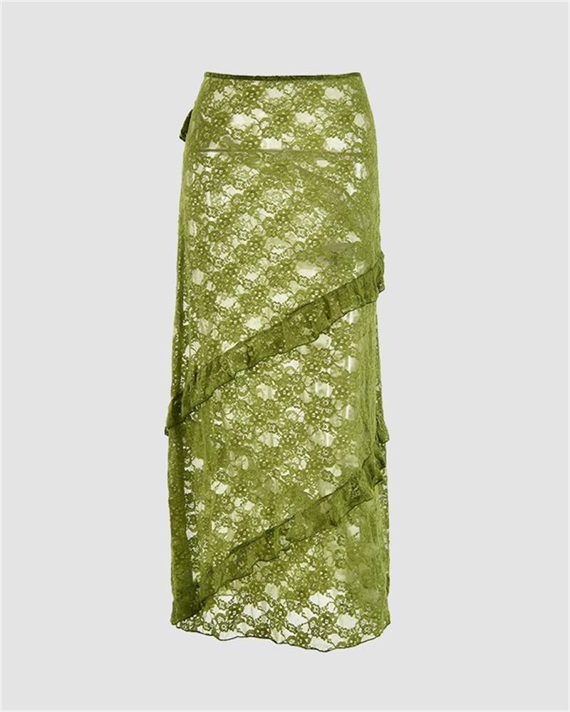 Lace Patchwork Ruffles Skirt