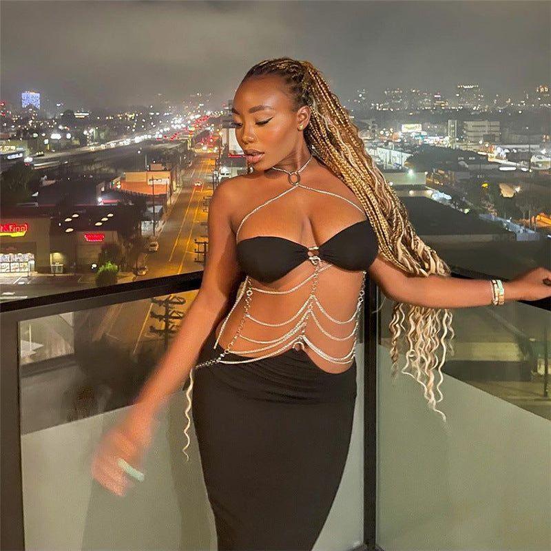 Wild & Free Backless Halter Chain Maxi Dress