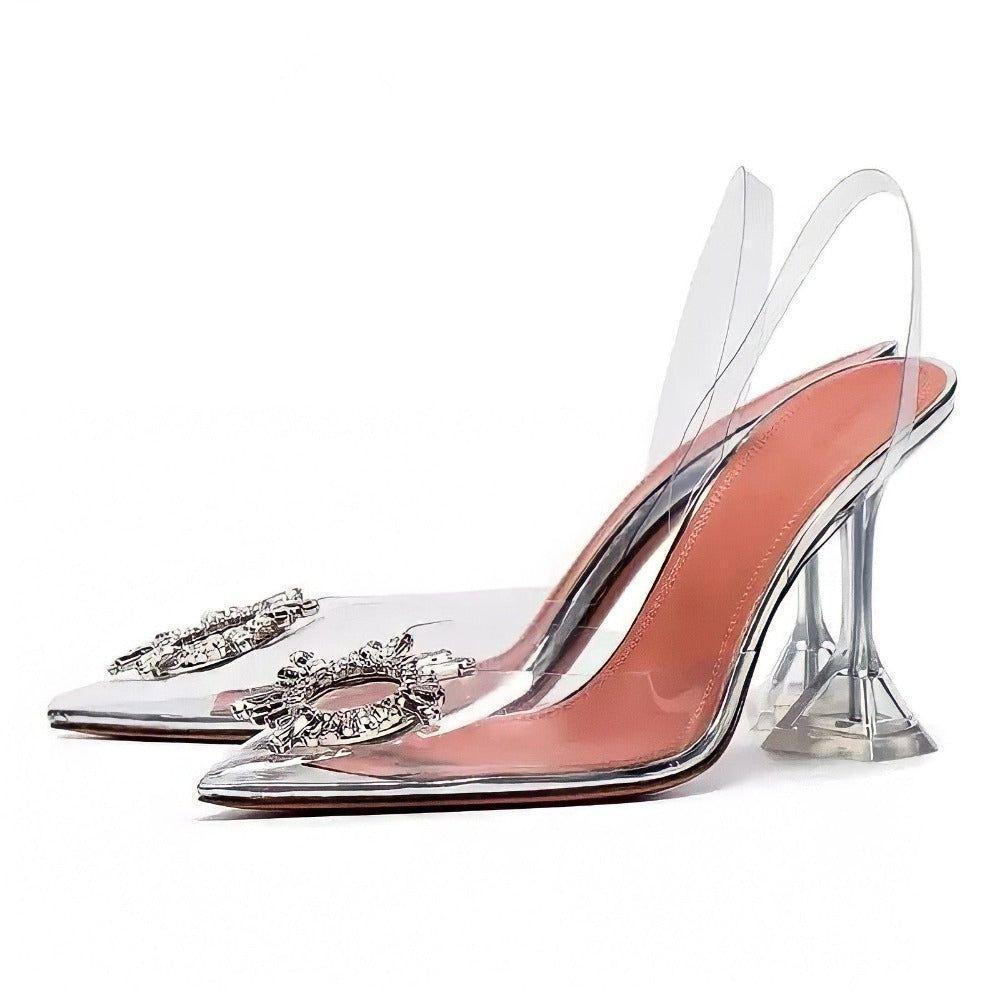 Cinderella Pointed Toe Crystal Brooch Heels