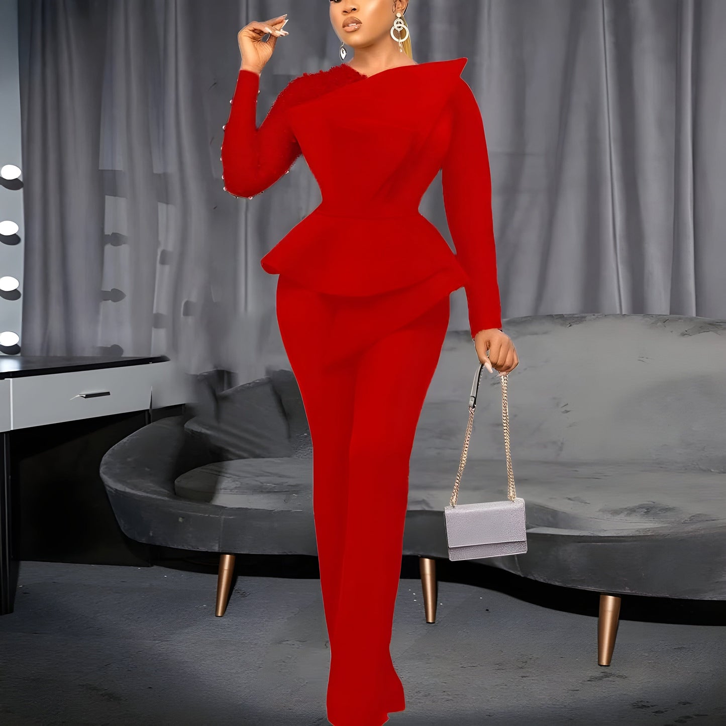 The Eulalia Long Sleeve Beaded Jumpsuit