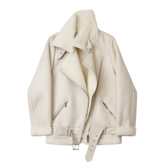 The Maura Faux Leather Oversized Winter Moto Jacket - Multiple Colors