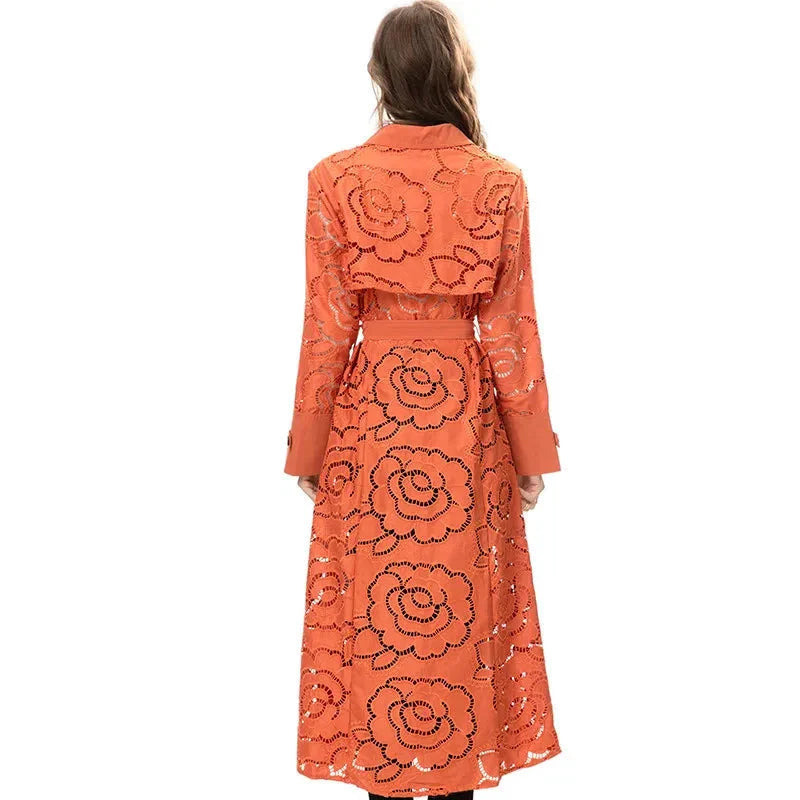 The Serilda Embroidered Lapel Trench Coat