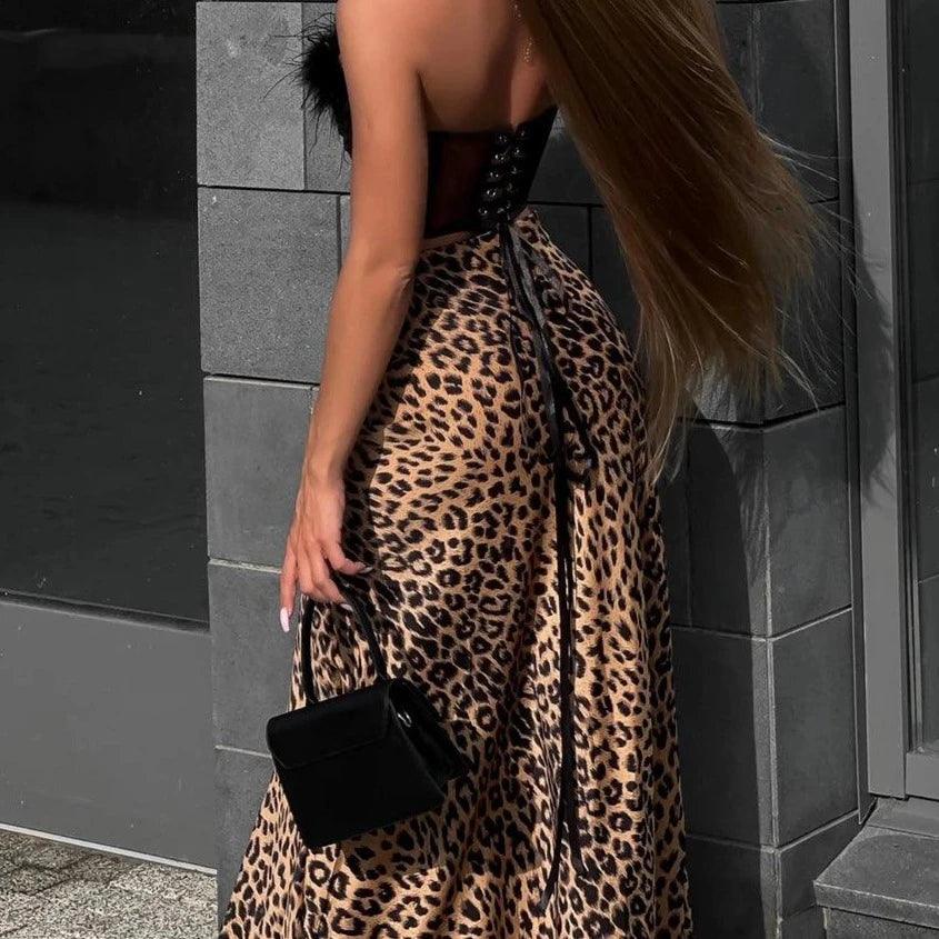 Feel Me Leopard High Waisted Maxi Skirt