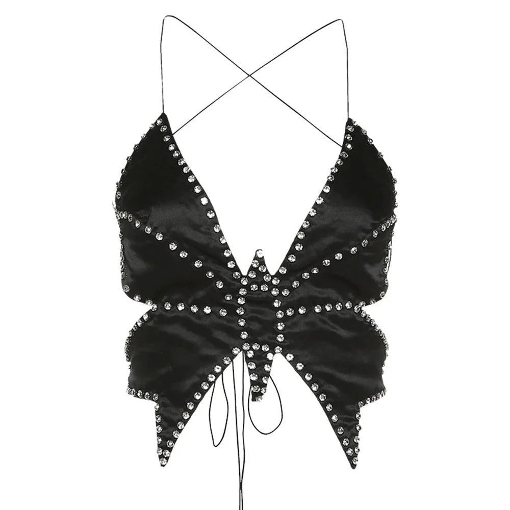 Butterfly Effect Satin Crystal Crop Top