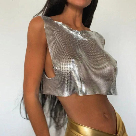 Hot Date Chainmail Cowl Neck Tank Top