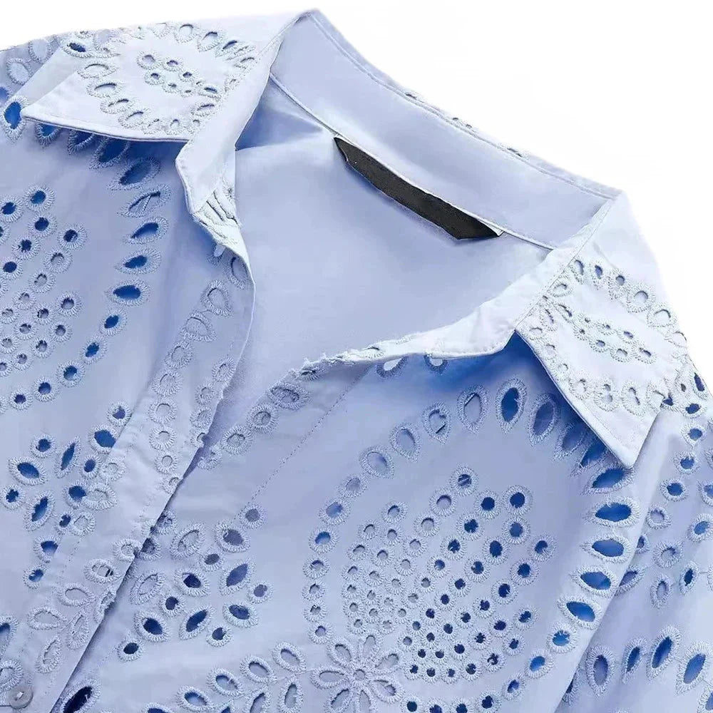 The Oriana Perforated Long Sleeve Blouse