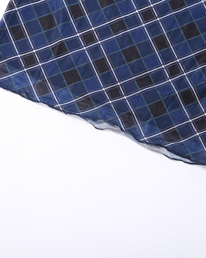 Plaid Print Mesh Skirt