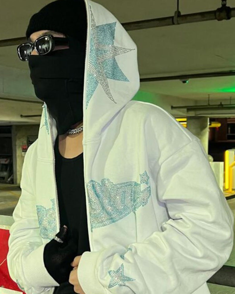 Love Star Rhinestone Zip Hoodie