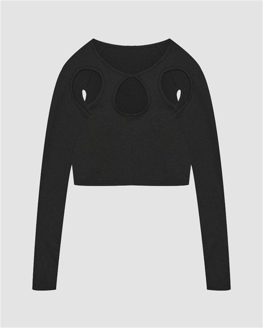 Round Cut-Out Long-Sleeve T-Shirt