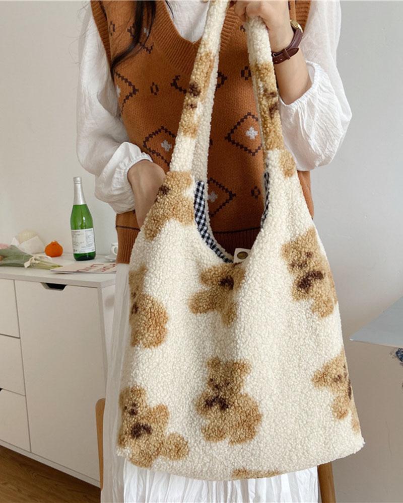 Teddy Bear Fuzzy Reversible Bag