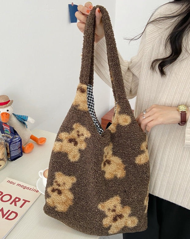 Teddy Bear Fuzzy Reversible Bag