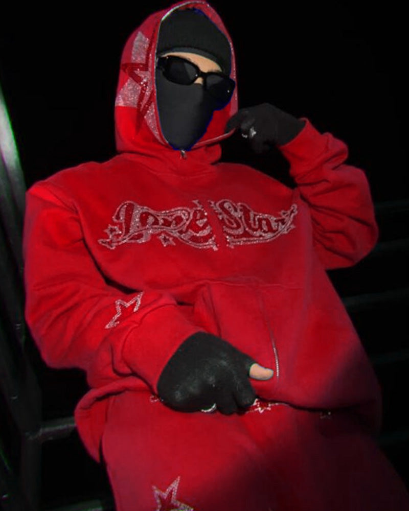 Love Star Rhinestone Zip Hoodie