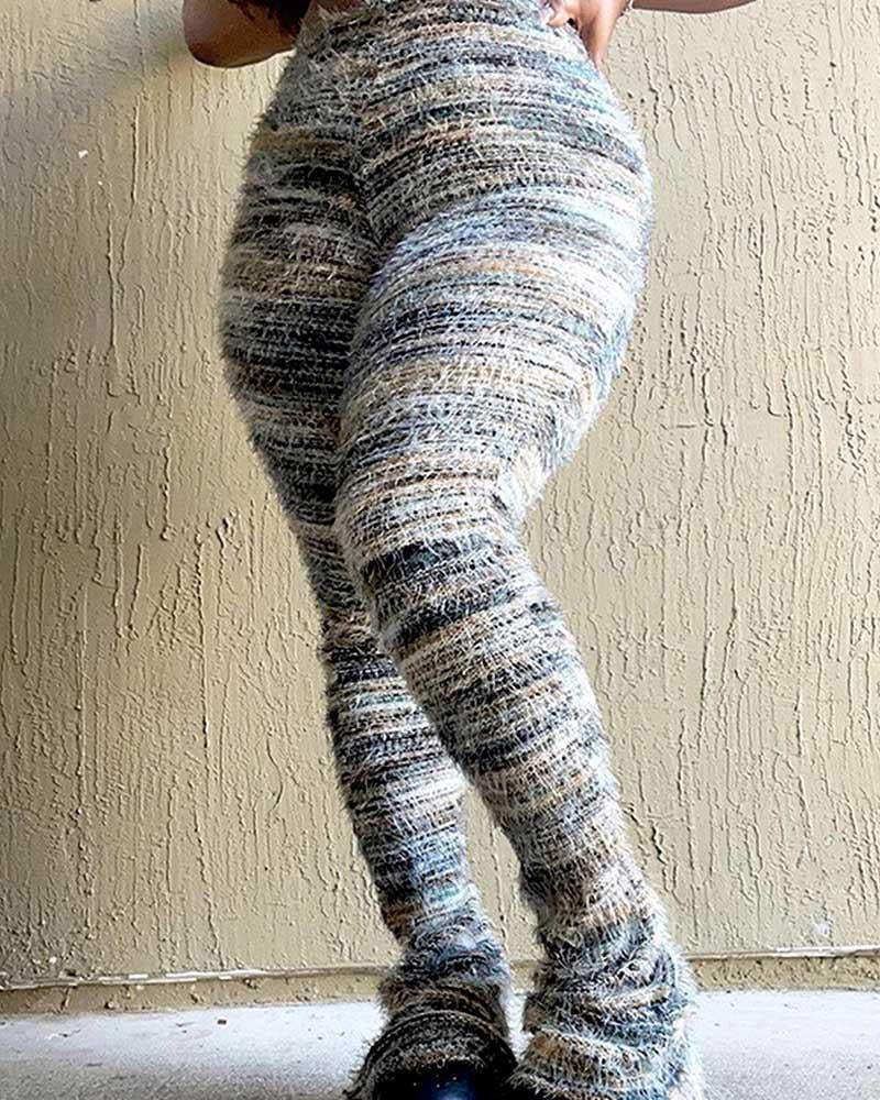 Rainbow Striped Pile Flare Pants