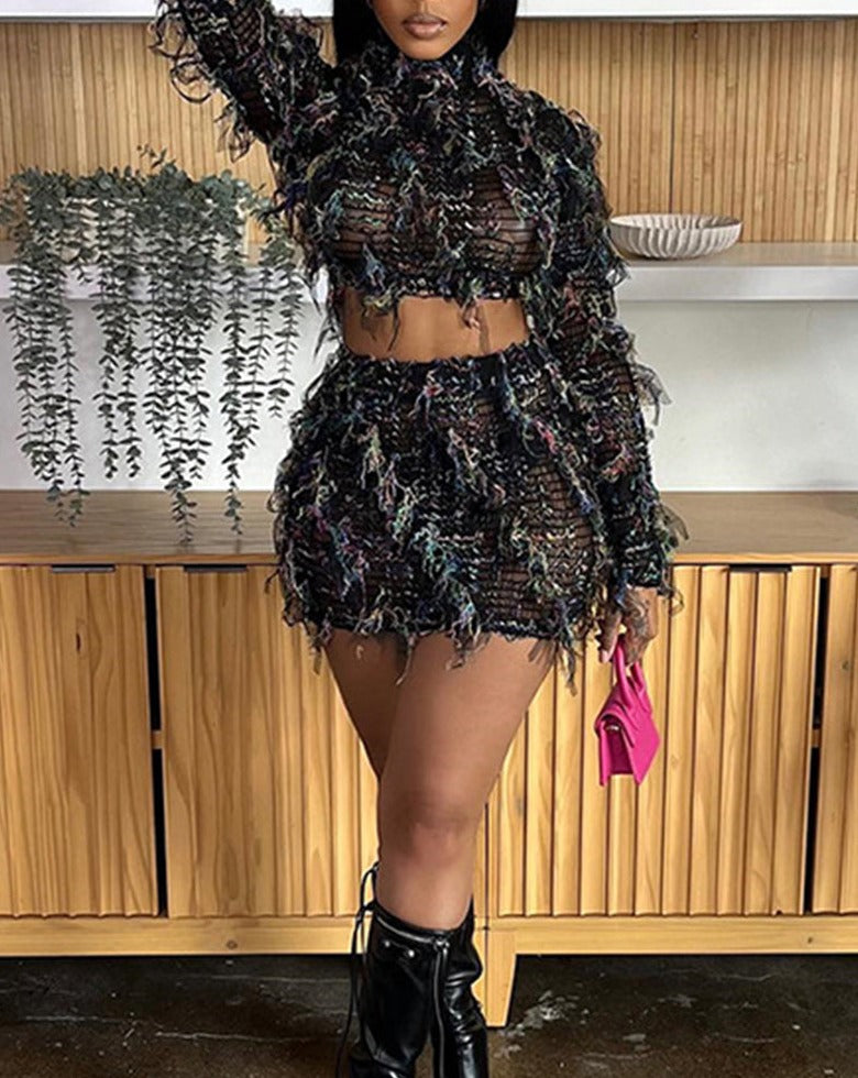 Ripped Ruffles Crop Top & Skirt Coord Set