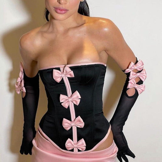 Glam Dollz Corset Bowknot Satin Strapless Set