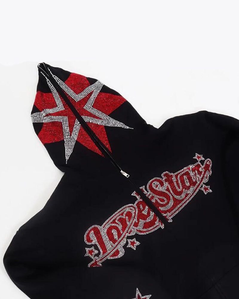 Love Star Rhinestone Zip Hoodie