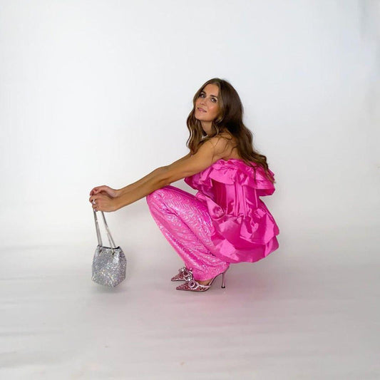 Brilly Rhinestone Mesh Sparkly Bucket Bag