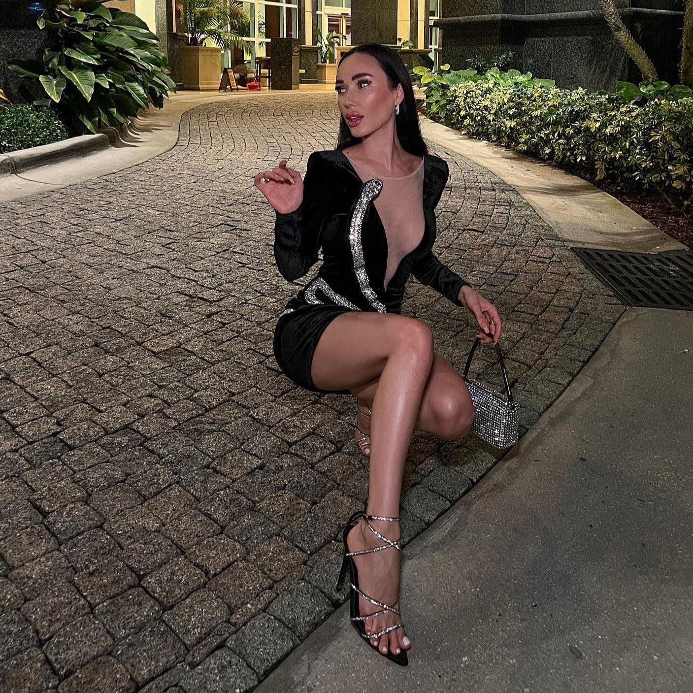 Feverish Kiss Diamond Snake Velvet Mini Dress