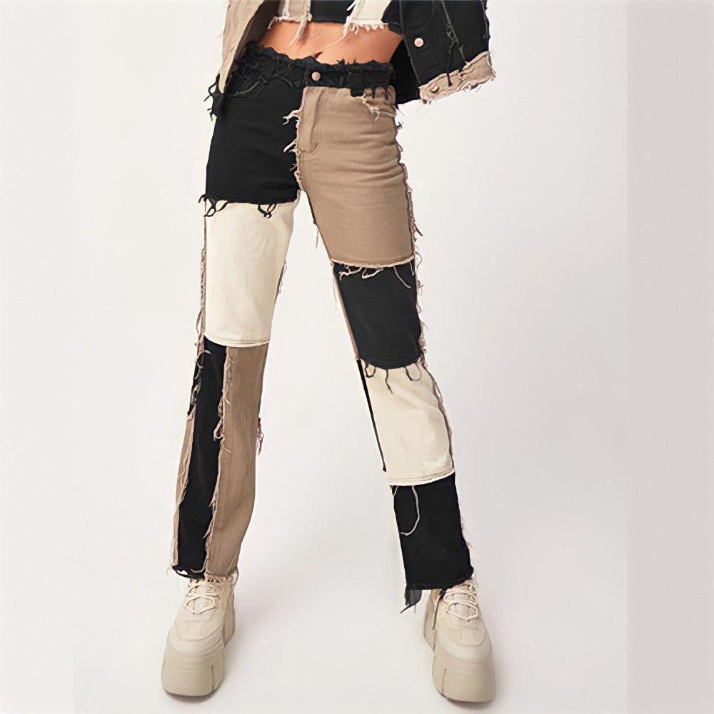 Kaylani Patchwork High Waist Street Jeans