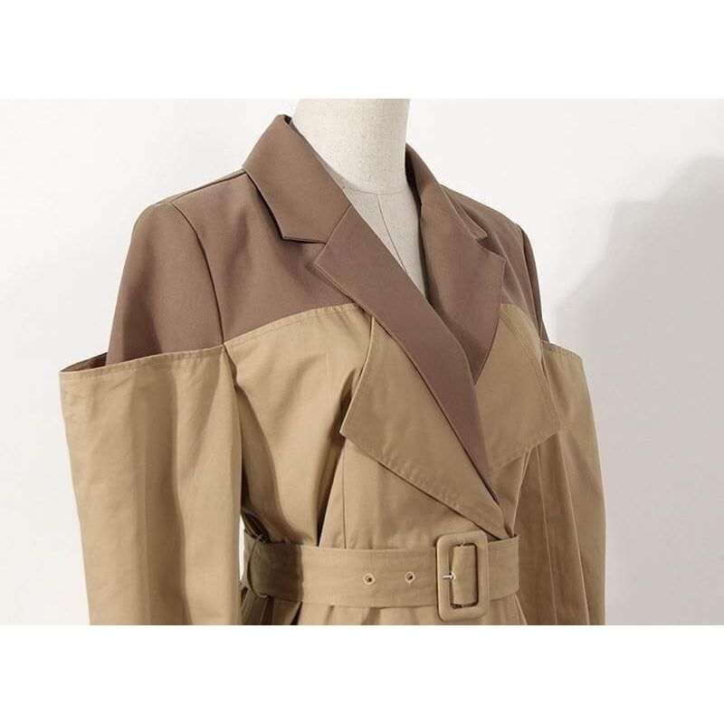 The Cappuccino Long Sleeve Spliced Trenchcoat