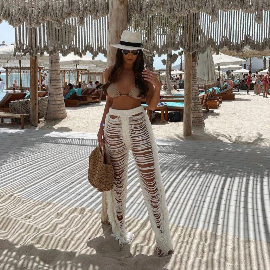 Jada Ripped Side Tassel Straight Pants