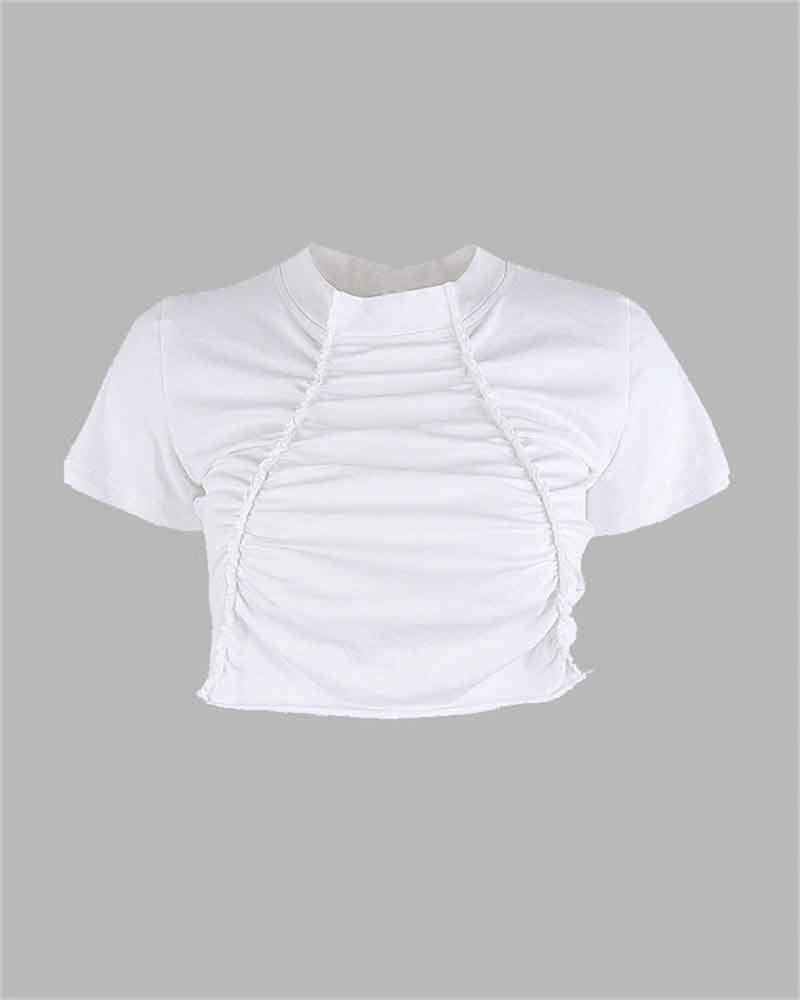 Double Pleated Cropped T-Shirt