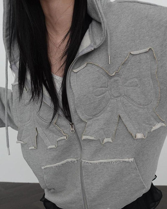 3D Stereoscopic Bow Embroidered Hoodie