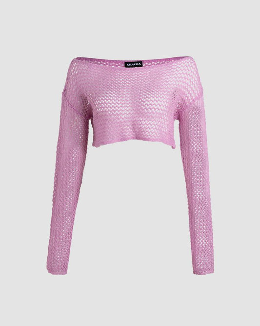 Dreamscape Knitted Eyelet Cropped Sweater