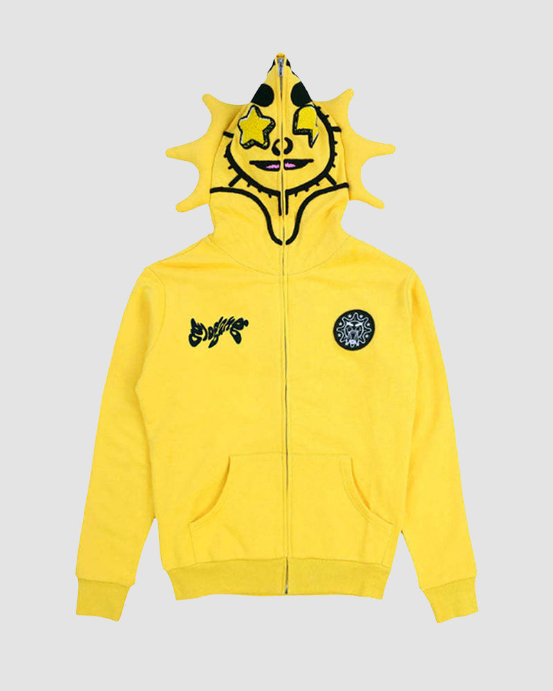 Funny Hood Face Print Zip Hoodie