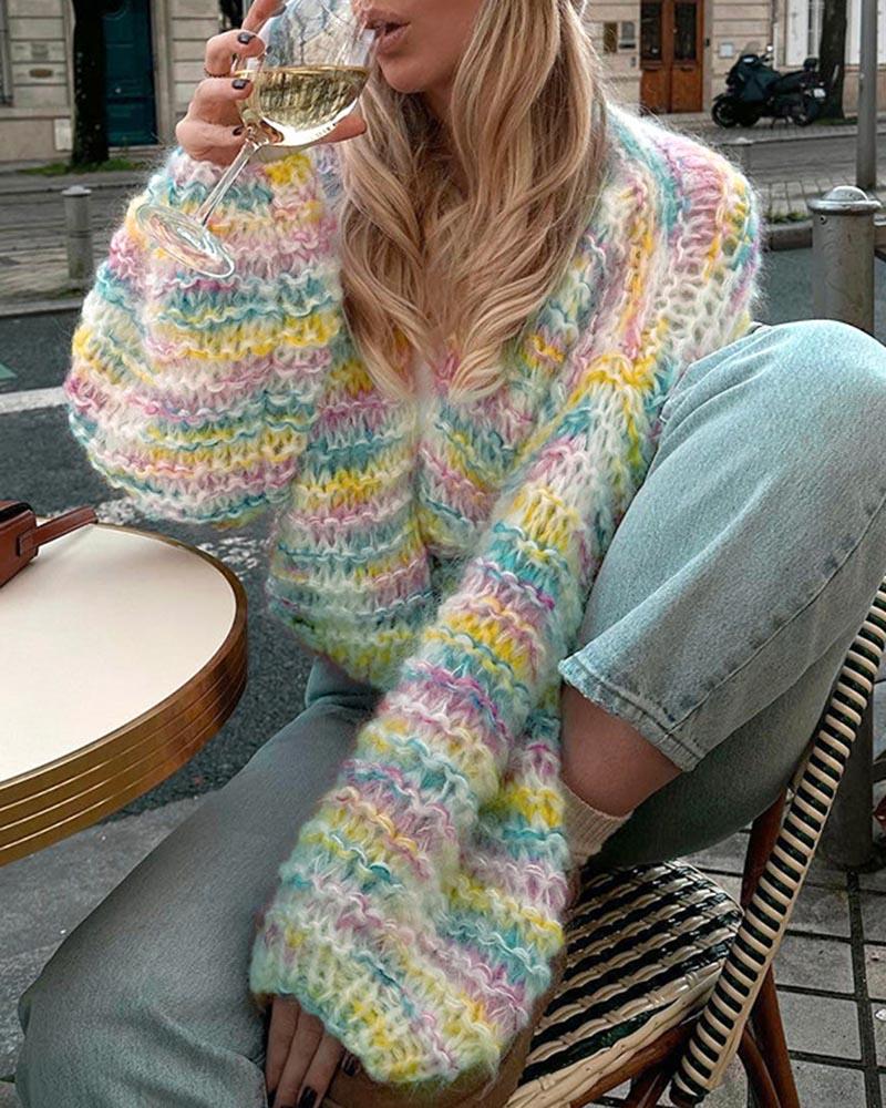 Rainbow Stripes Knitted Cardigan