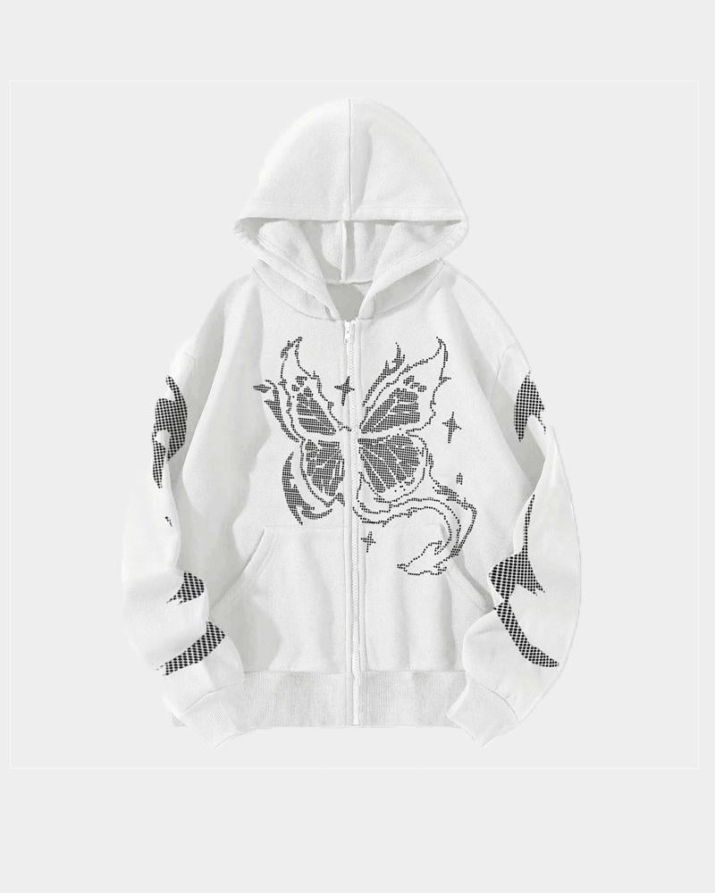 Y2K Matrix Butterfly Print Hoodie