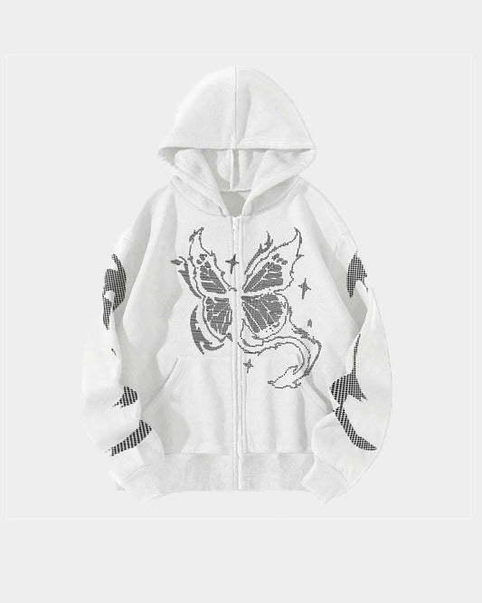 Y2K Matrix Butterfly Print Hoodie