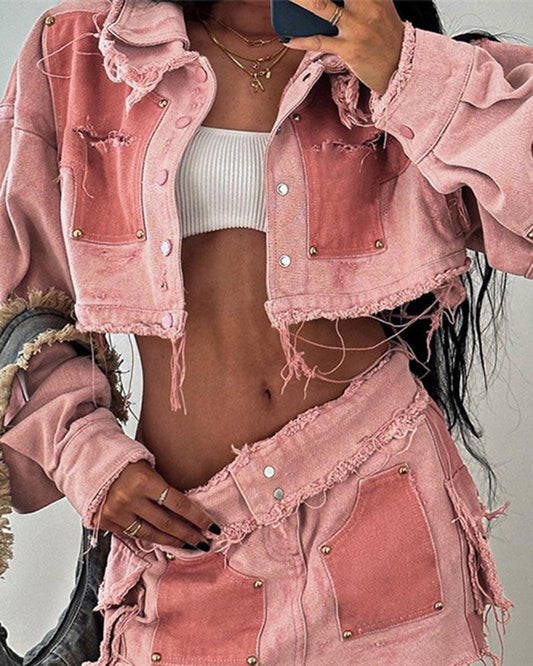 Pinky Patchwork Denim Jacket