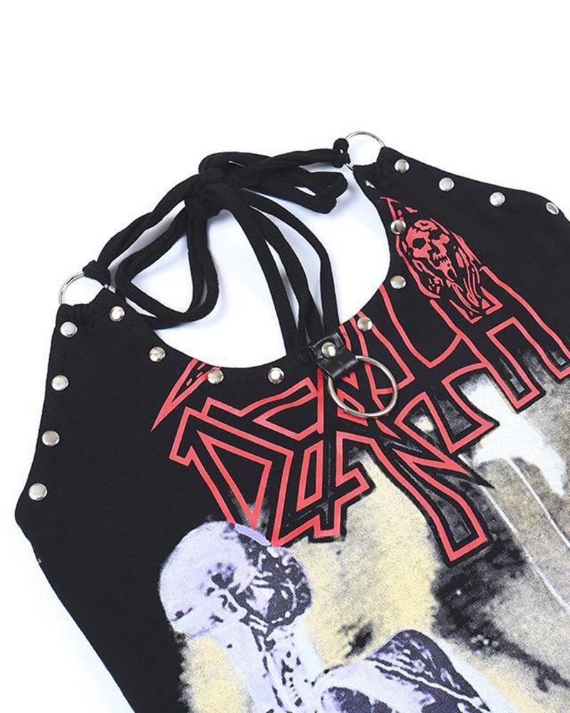 Halloween Dark Gothic Print Halter Top