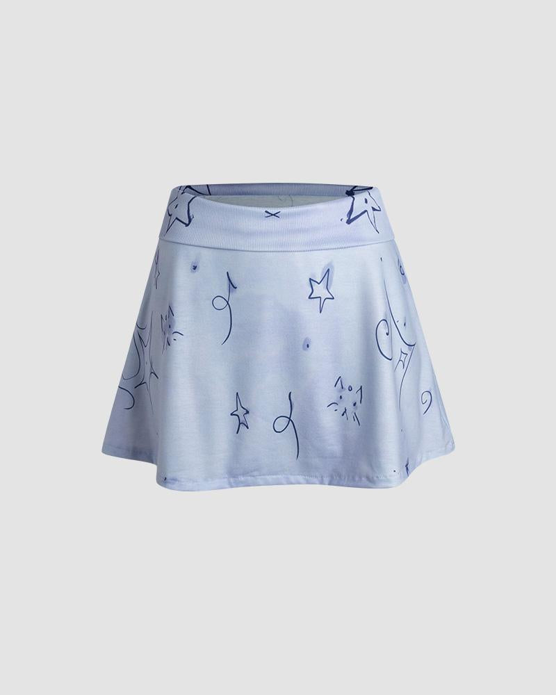 Starry Powered Distressed Mini Skirt